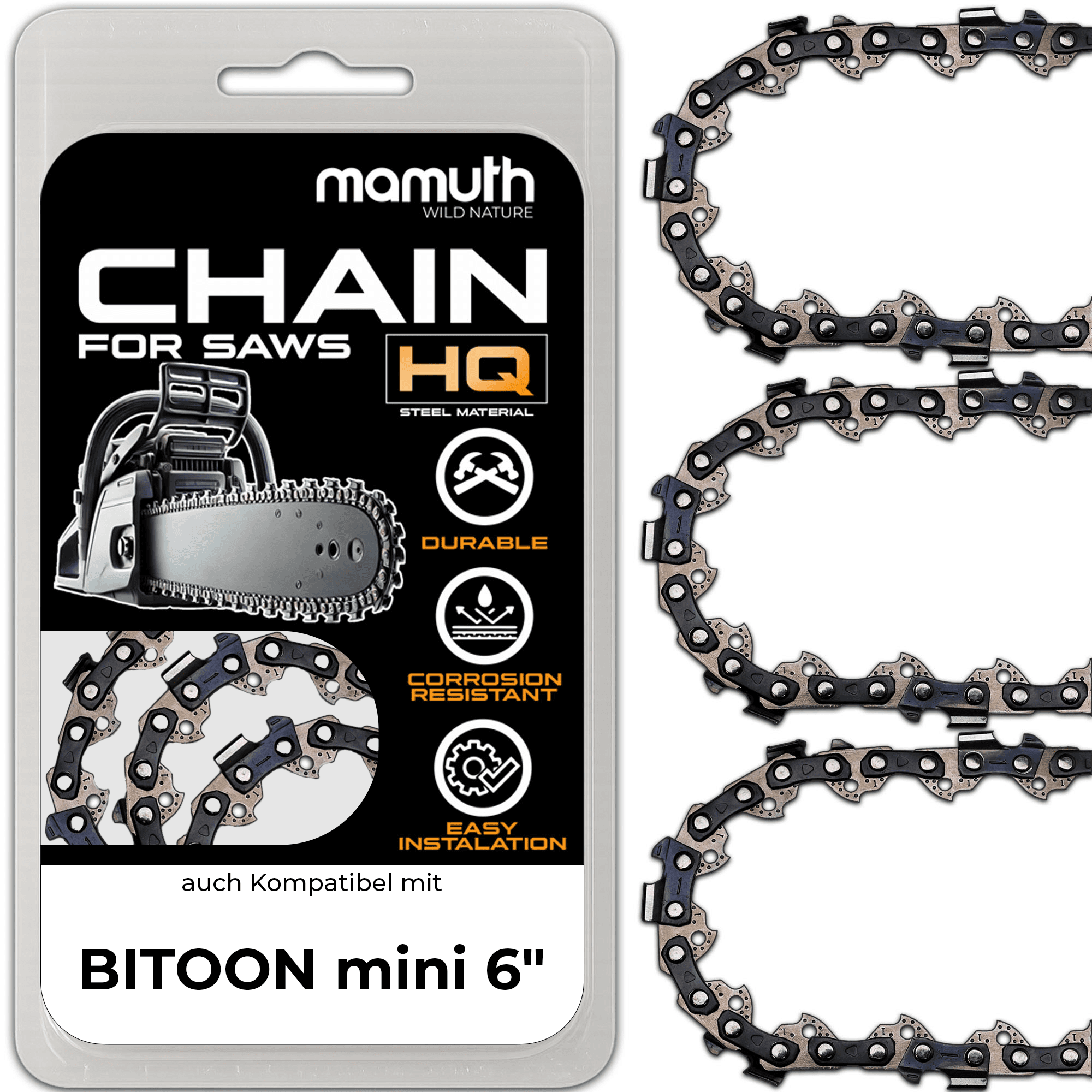 3x Chaîne de tronçonneuse 15cm 1,1mm 1/4" 37 TG pour BITOON mini 6"