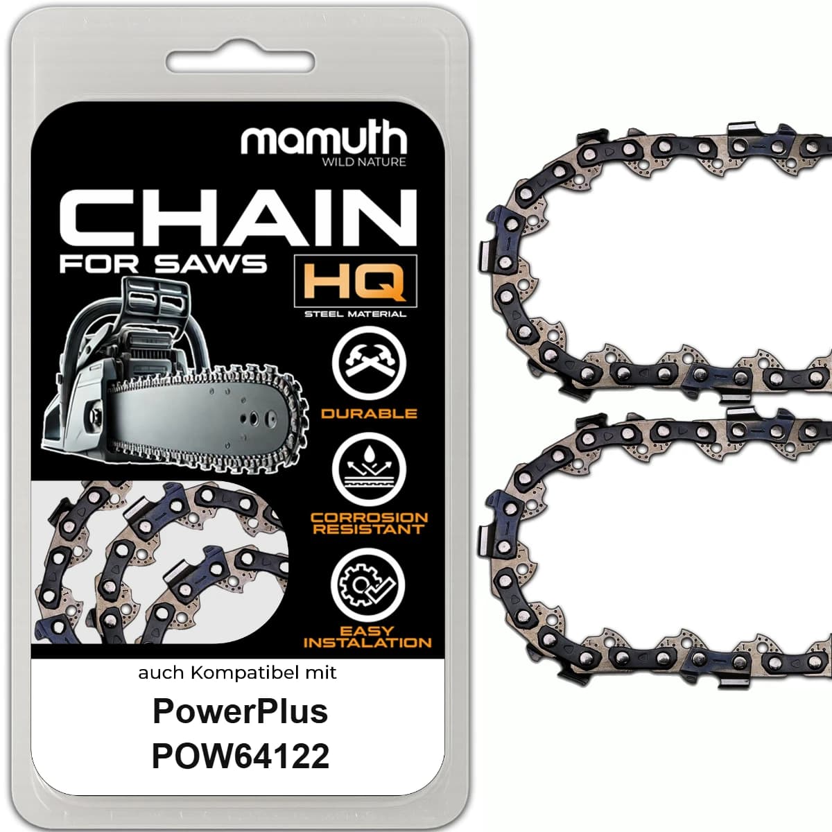 2x Chaîne de scie 40cm 1,3mm 3/8" 61TG pour PowerPlus POW64122