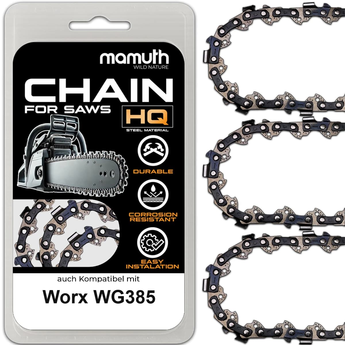 3x Chaîne de scie 40cm 1,1mm 3/8" 56TG pour Worx WG385