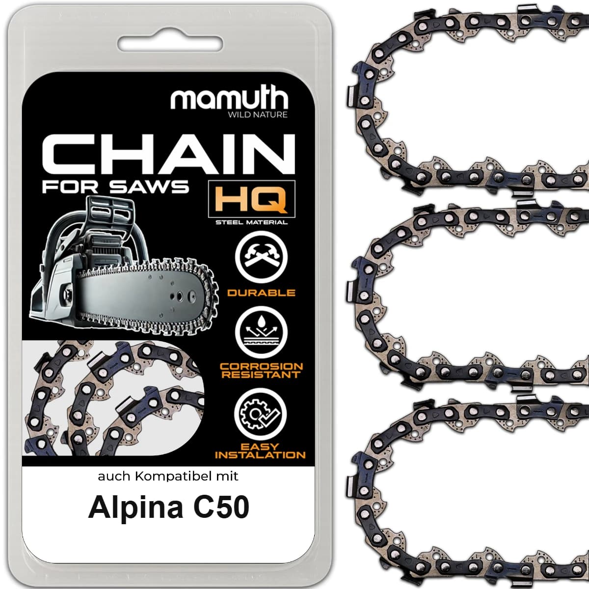 3x Chaîne de scie 50cm 1,5mm 0,325" 78TG pour Alpina C50