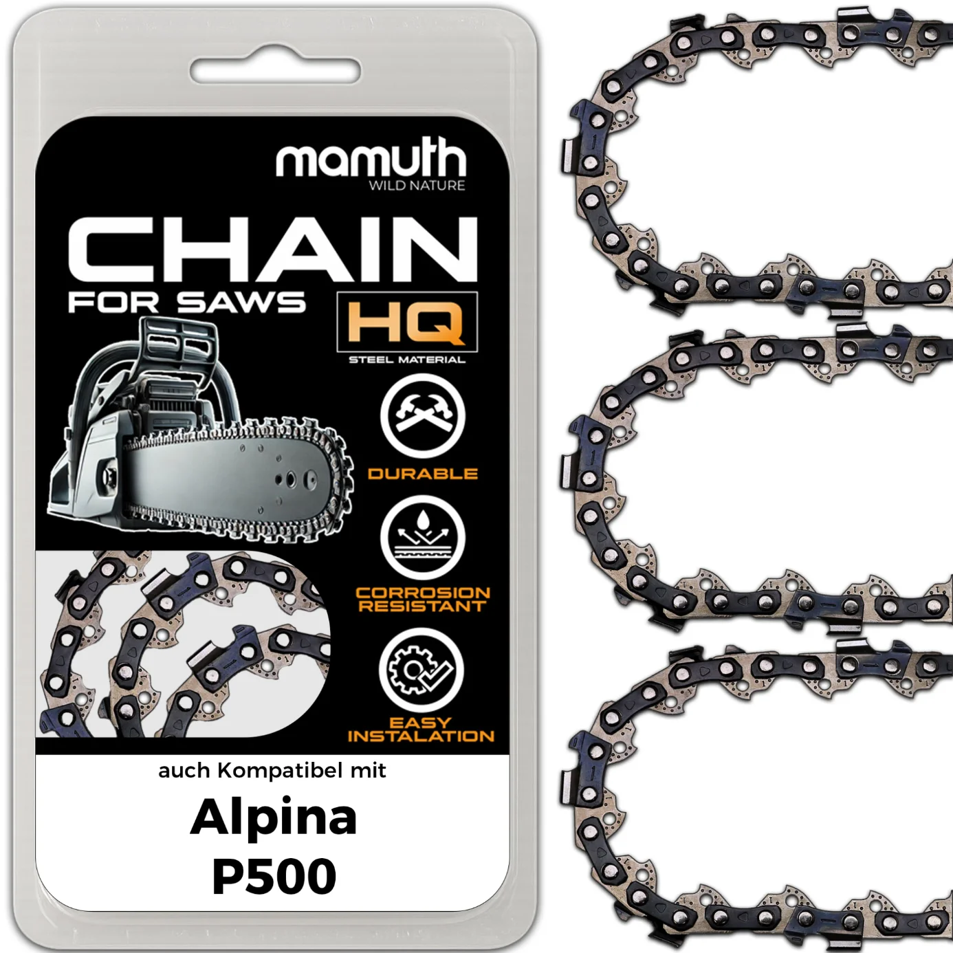 3x chaîne de scie 45cm 1,3mm 0,325" 74 TG pour Alpina P500
