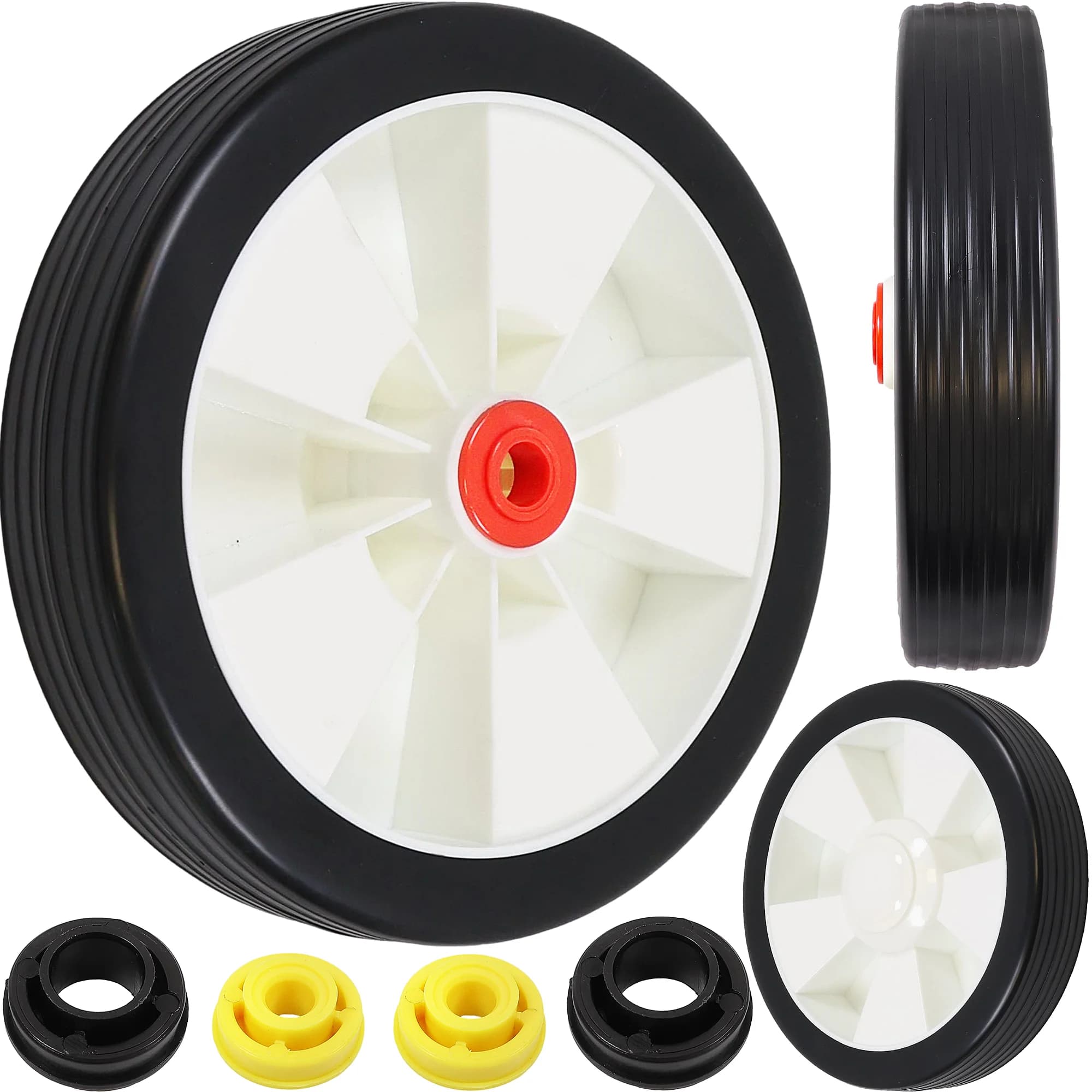 Ensemble de roues en plastique de 20 cm pour tondeuse, noir avec pneus en PVC et jante en PP