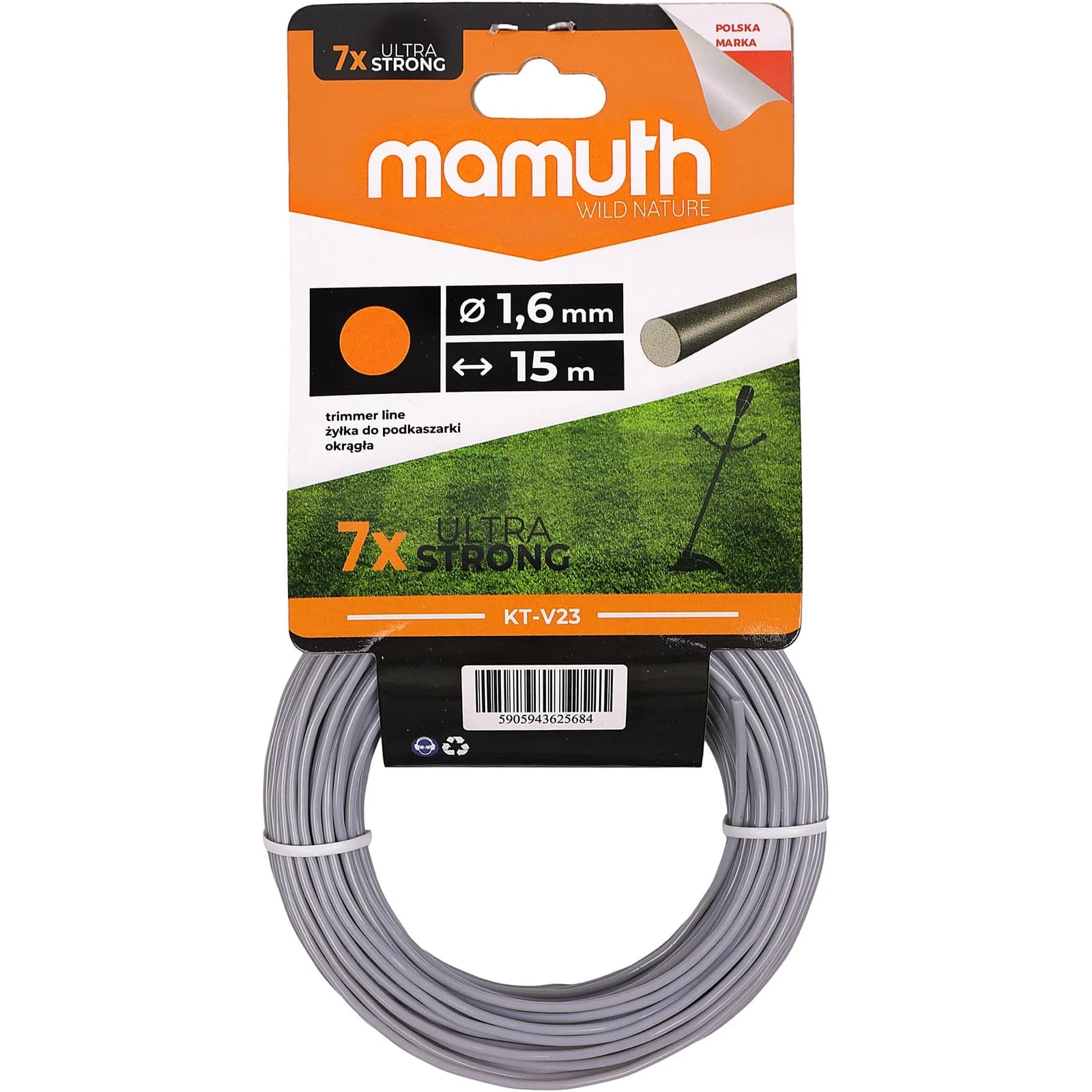 Fil de coupe rond 1,6mm 15m MAMUTH pour tondeuse, remplaçant pour tête de coupe