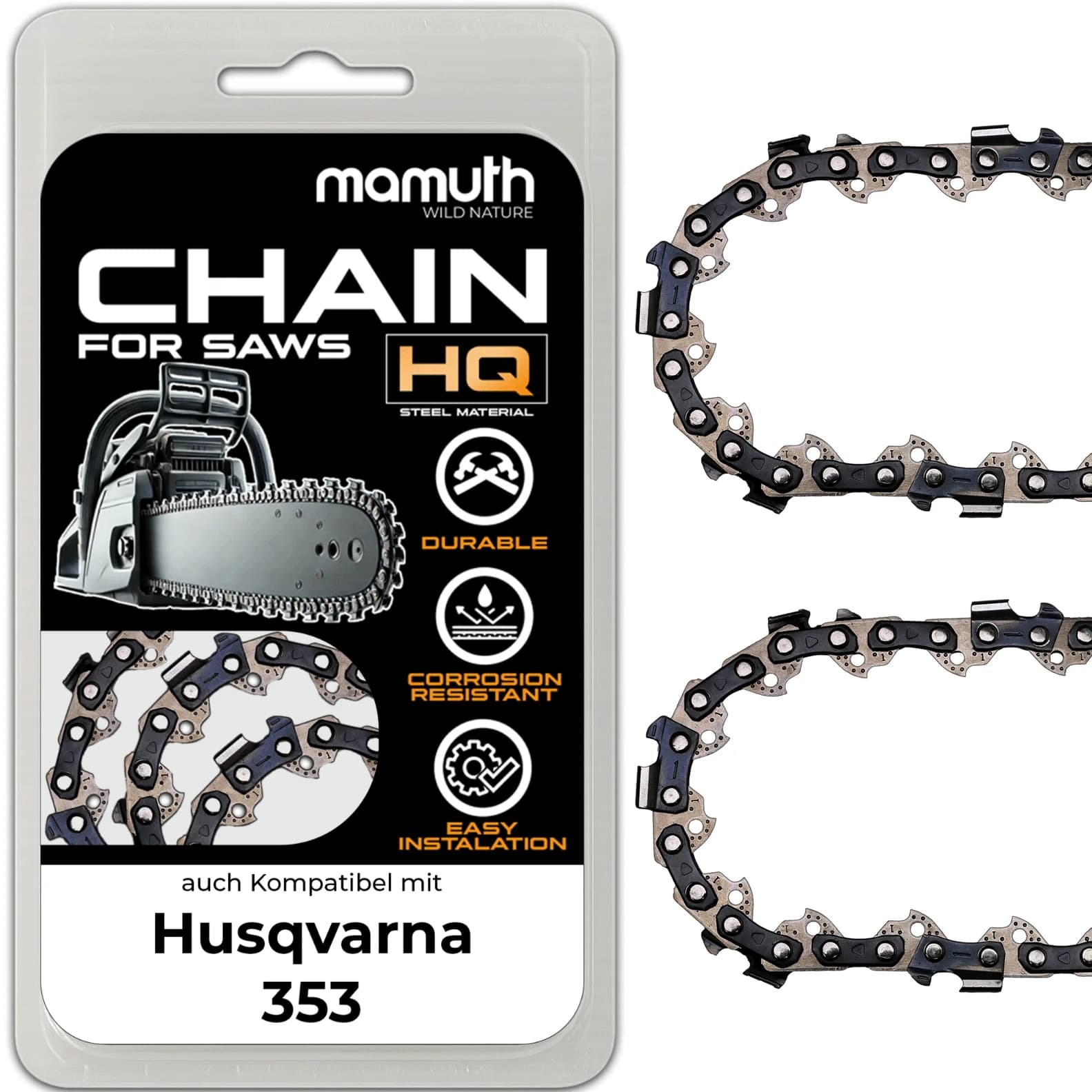 2x chaîne de scie 45cm 1,5mm 0,325" 72TG pour Husqvarna 353