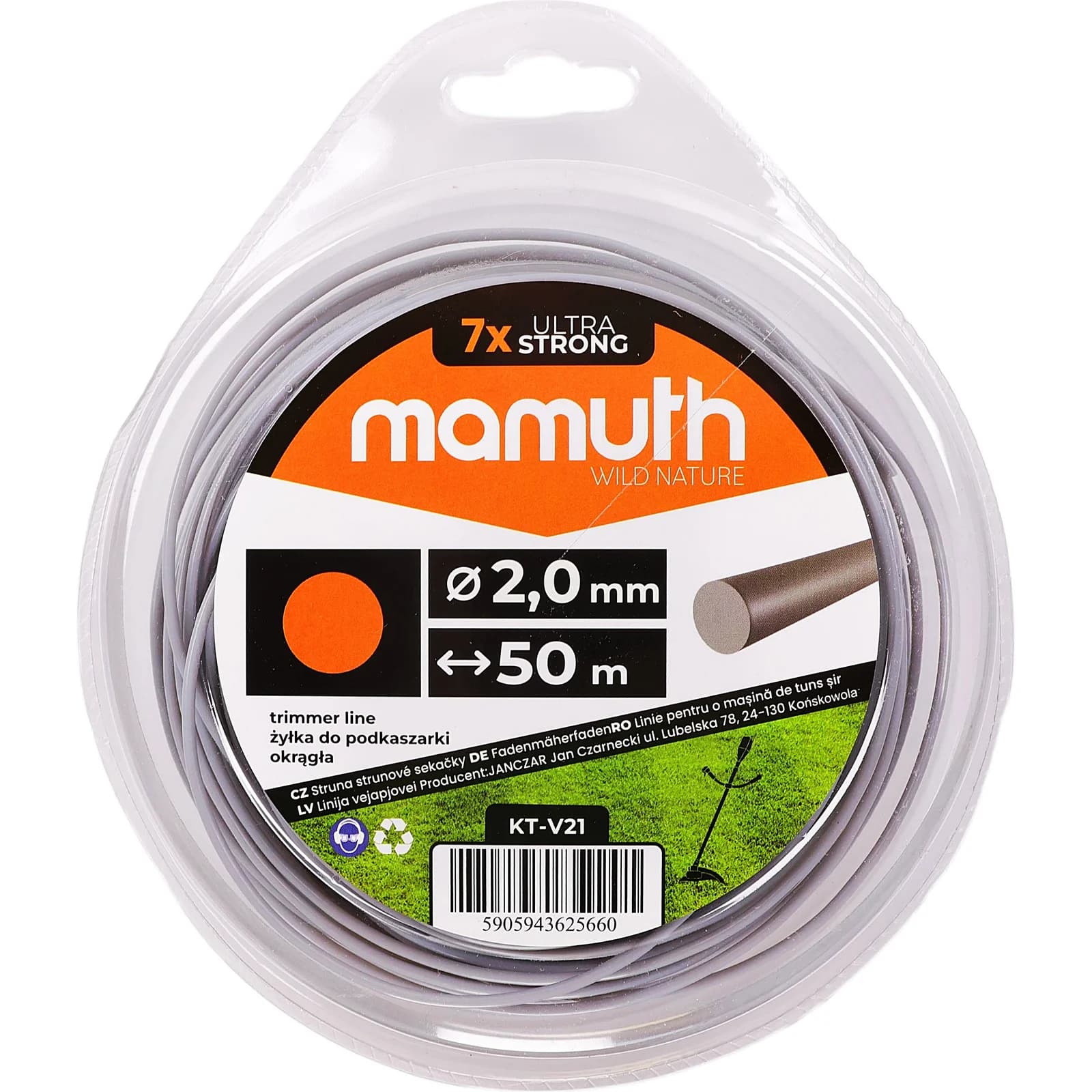 Fil pour tondeuse 2,0mm 50m rond, fil de rechange pour tête de coupe MAMUTH