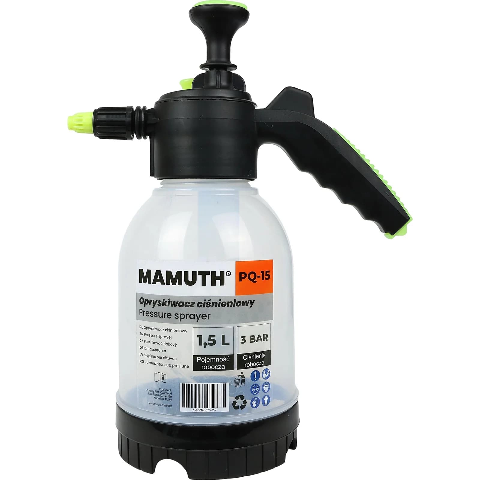 Pulvérisateur à pression 1,5L PQ-15 MAMUTH Pulvérisateur de jardin Pulvérisation pour fruits