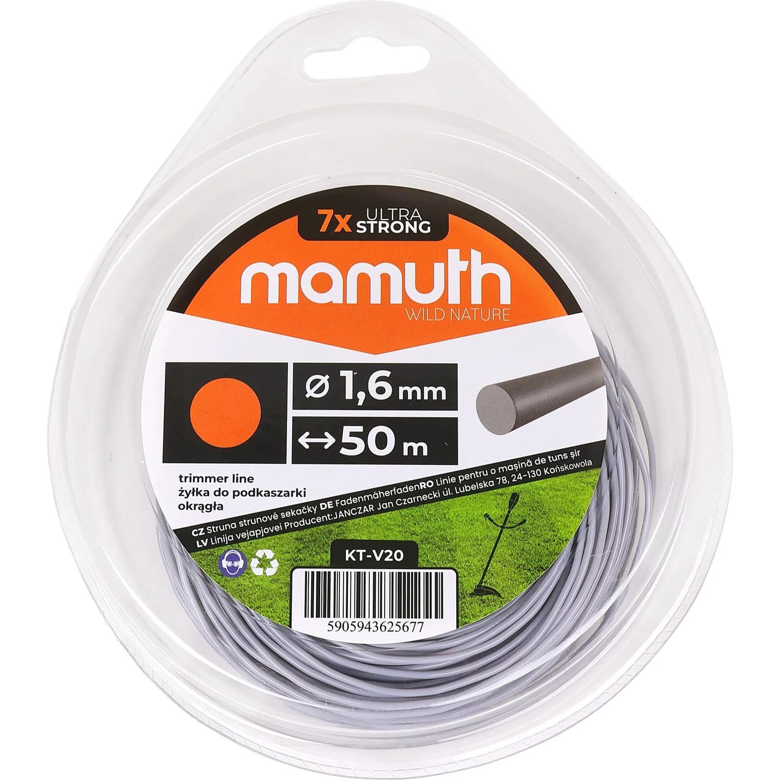 Fil de coupe rond 1,6mm 50m pour tête de coupe de tondeuse électrique de rechange MAMUTH