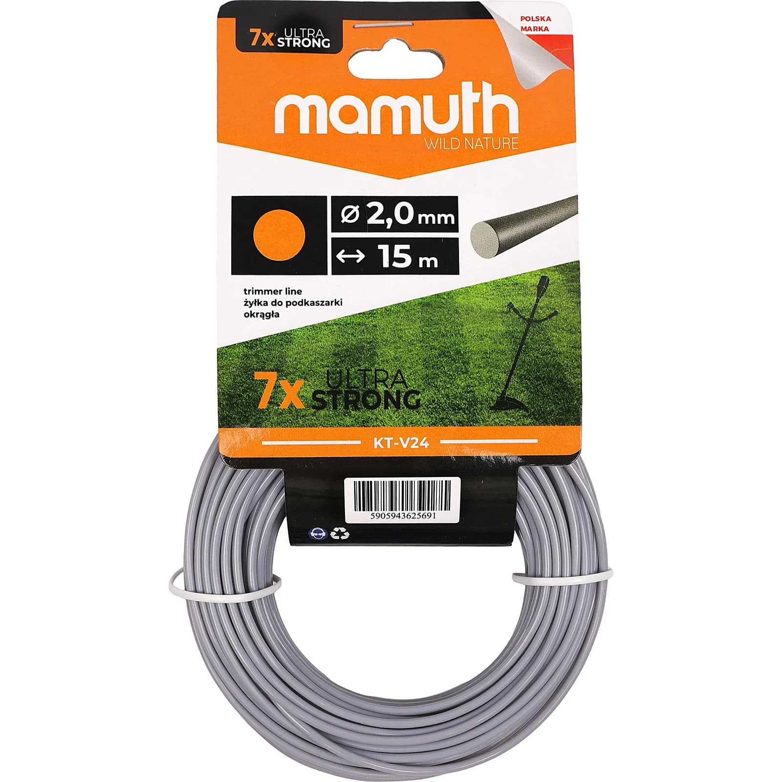 Fil de coupe 2,0 mm 15 m Rond Pour Coupe-bordures, Tronçonneuse, Fils de rechange pour tête de coupe MAMUTH